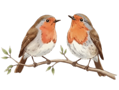 Illustration von zwei Rotkehlchen auf einem Zweig als Symbol für systemische Paartherapie und Eheberatung in Tornesch.