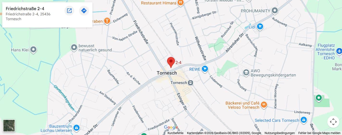 Anfahrtsskizze und Standort der Praxis für systemische Therapie Ann Christin Lehmann in Tornesch.